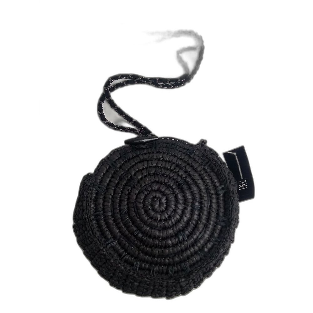 I.n.c. Straw Circle Crossbody, - Black